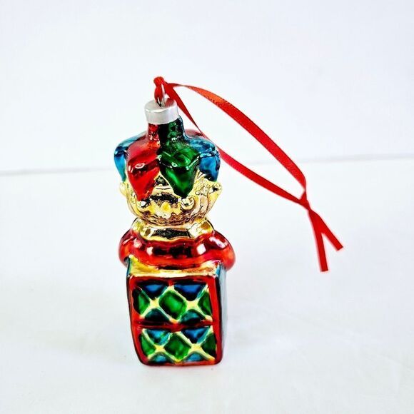 Vintage Blown Glass Clown Jack-In-The-Box Hand Painted Christmas Tree Ornament - Picture 4 of 6
